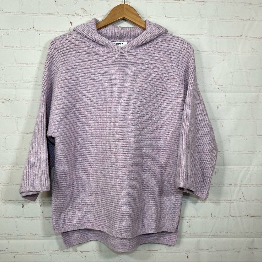Old Navy Sweater Womens Small Medium Purple Ribbed 3/4 Sleeve Hoodie Sweater
